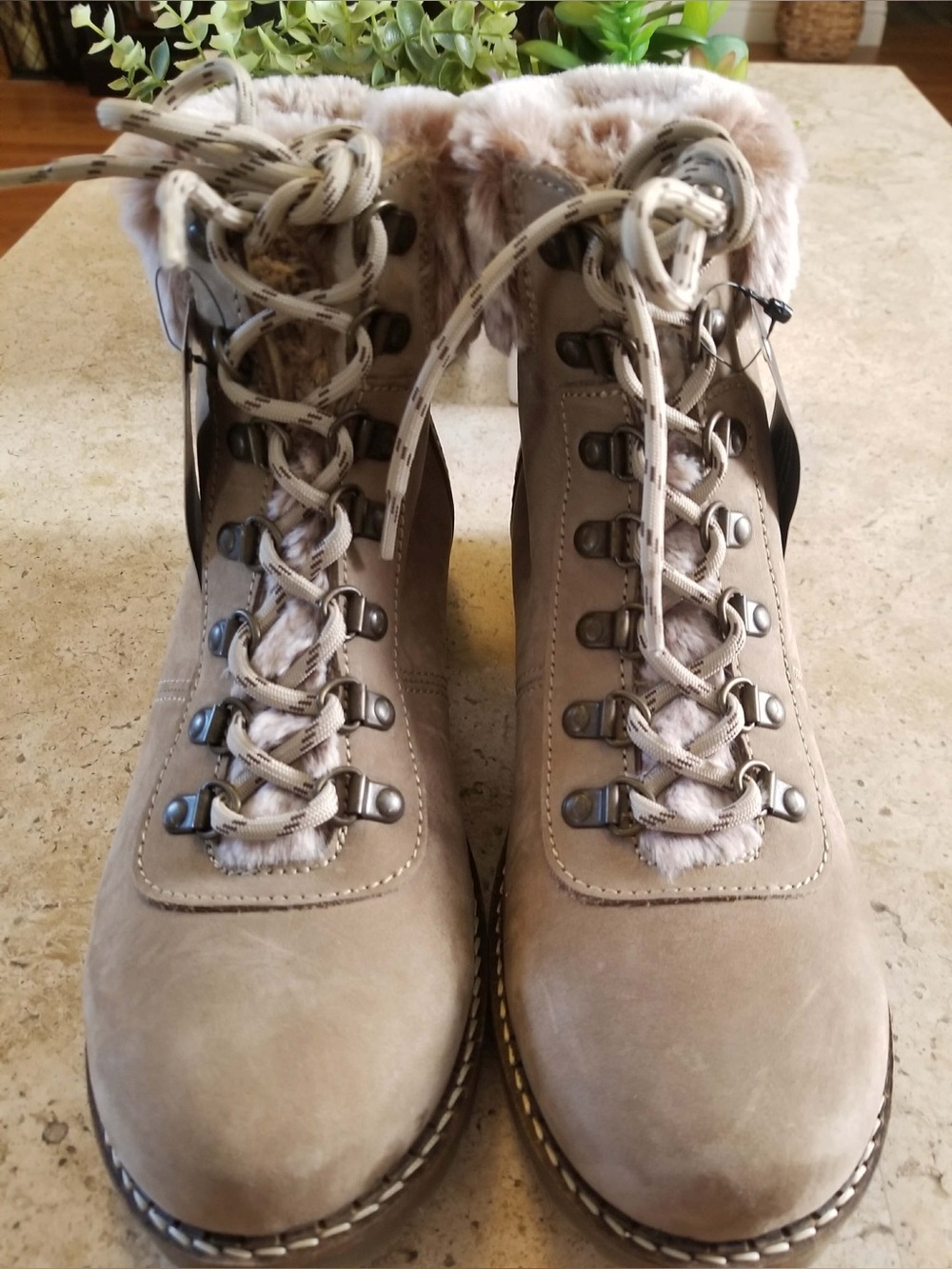 Avellini Faux-Fur Trim Taupe Lace-Up Women's Winter Boots by